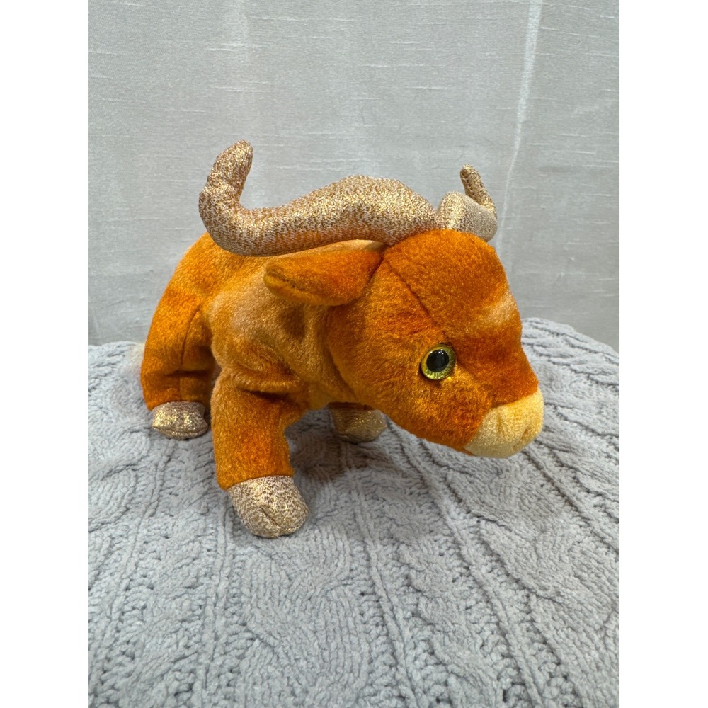 Ty Beanie Babies Zodiac Ox Orange Gold Sparkle Plush Toy 2000‎ Heart Tag